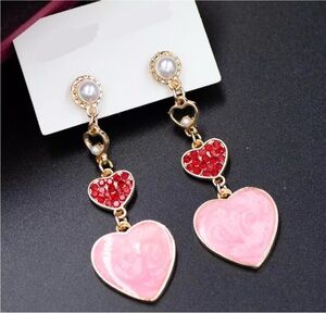 Stunning Valentine’s Day Pink and Red Hearts Earrings